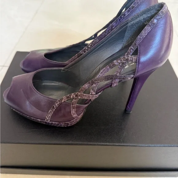 Stuart Weitzman Dark Purple Peep-Toe Heels - Picture 7 of 16